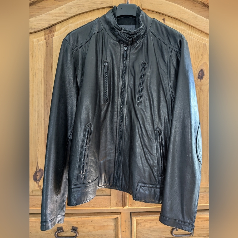 Men's  Calvin Klein Moto Biker Leather Jacket, Worn Once!